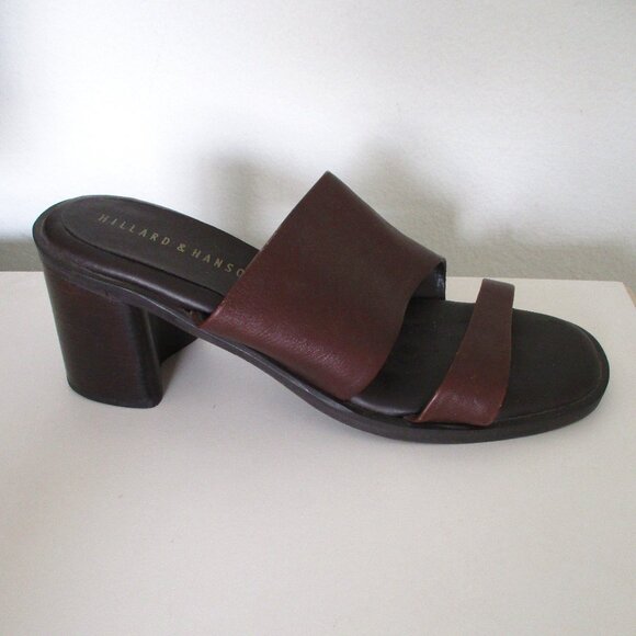 Hillard & Hanson "Lilly" Brown Leather Open Toe 3" Block Heel - Size 10M - Picture 3 of 8